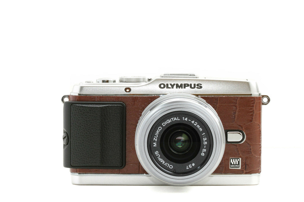 Camera Leather decoration sticker for Olympus PEN E-P3 Crocodile Brown Type