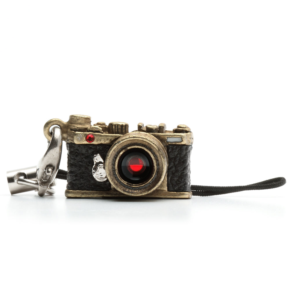 Miniature camera charm Range finder type Antique Brass with Swarovski made in Japan