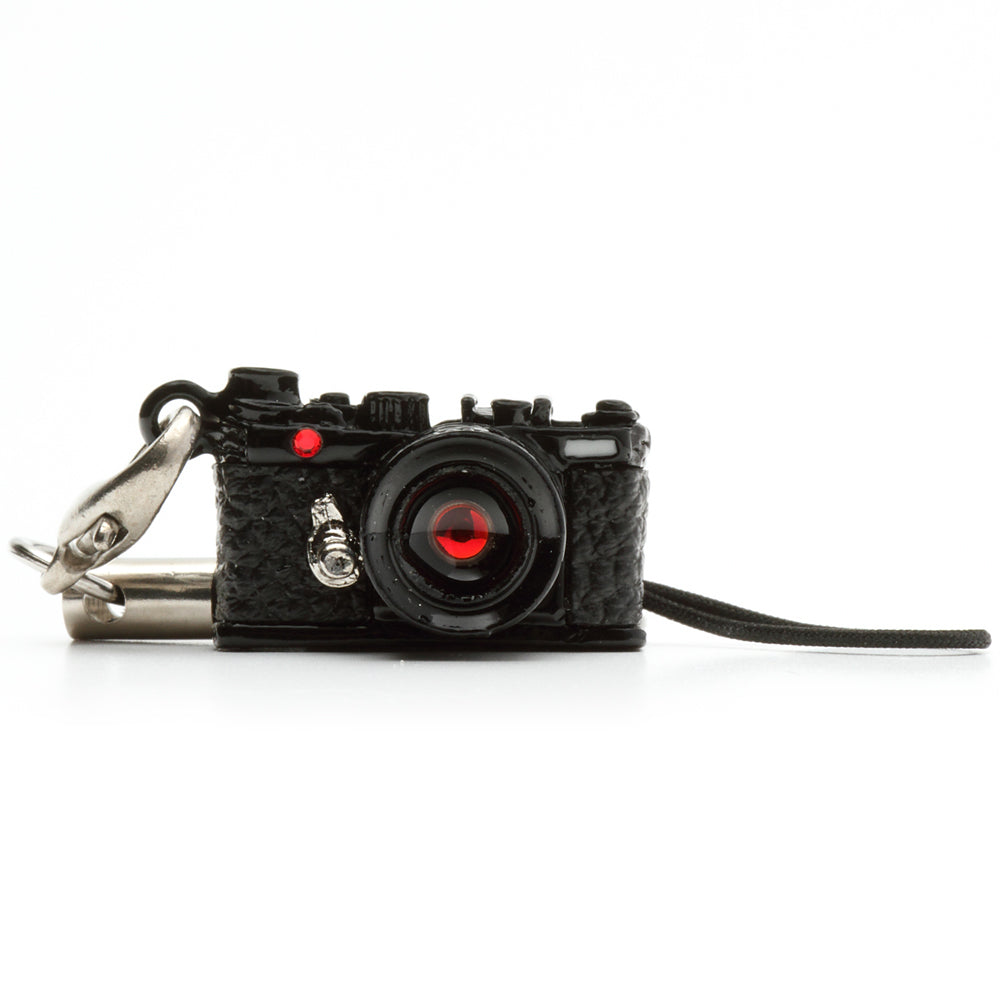 Miniature camera charm Range finder type Black with Swarovski made in Japan